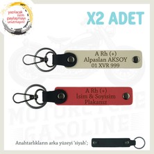 Hız Severlere Özel Isim Plaka, A Rh (+) Kan Grubu Yazılı Deri X2 Anahtarlık, Nar Çiçeği-S Kahve-Syh