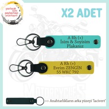 Motor Severlere, Isim Plaka ve A Rh (+) Kan Grubu, Özel Tasarım X2' Li Anahtarlık, Sarı-Turkuaz-Laci