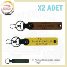 Motorsiklet Tutkunları Için, Isim Plaka ve A Rh (-) Kan Grubu Yazılı 2'li Anahtarlık, Kahve-Sarı-Ysl