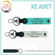 Motor Severler Için, Isim Plaka ve A Rh (-) Kan Grubu X2' Li Anahtarlık, Hediye , Beyaz-Turkuaz-Laci