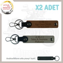 Motor Severlere Hediyelik Isim Plaka ve A Rh (-) Kan Grubu Yazılı 2'li Anahtarlık, Kül Gri-Kahve-Syh