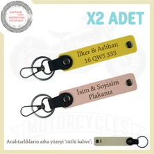 Araç Anahtarlarına Şıklık Katan Deri Anahtarlık Takımı – Isim ve Plaka Yazılı, Yavruağzı-Sarı-Sk