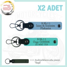 Motosiklet Severlere Isim Plaka ve B - Kan Grubu Yazılı Özel Tasarım X2 Anahtarlık, Mavi-Turkuaz-Ysl