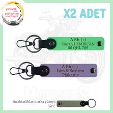 Bikerlar Için Özel, Isim Plaka ve A+ Kan Grubu Yazılı Hediyelik X2 Anahtarlık Takımı, Mor-F Yeşil-Gr