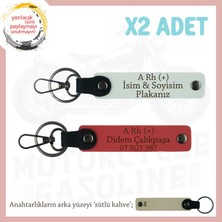 Hız Severlere Özel, Isim Plaka ve A Rh (+) Kan Grubu Yazılı X2 Anahtarlık Set, Nar Çiçeği-Beyaz-Sk