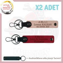 Motorcu Hediyesi, Isim Plaka ve A Rh (+) Kan Grubu Yazılı Deri X2 Anahtarlık, Yavruağzı-Kırmızı-Laci