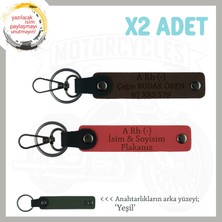 Motor Severlere Özel, Isim Plaka ve A Rh (-) Kan Grubu Yazılı X2 Anahtarlık, Nar Çiçeği-K Kahve-Ysl