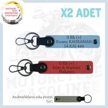 Yol Arkadaşları Için, Isim Plaka ve 0+ Kan Grubu Kişiye Özel X2 Anahtarlık Set, Nar Çiçeği-Mavi-Gr