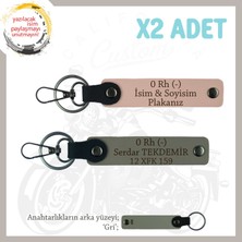 Motorcu Sevgiliye Hediye Isim Plaka ve 0 Rh (-) Kan Grubu Yazılı X2 Anahtarlık, Yavruağzı-Kül Gri-Gr