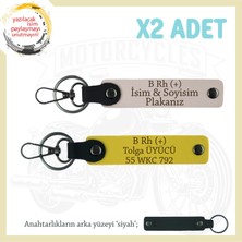 Biker Dostlarına Özel, Isim Plaka ve B Rh (+) Kan Grubu Hediyelik Deri X2 Anahtarlık, Pudra-Sarı-Syh