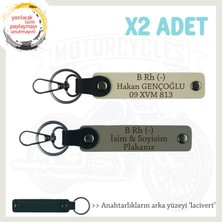 Motor Severlere Özel, Isim Plaka ve B Rh (-) Kan Grubu Yazılı X2 Anahtarlık, Kül Gri-S Kahve-Laci