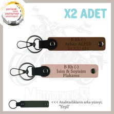 Motorcu Tarzına Özel, Isim Plaka ve B Rh (-) Kan Grubu Işlenmiş X2 Anahtarlık, Yavruağzı-Kahve-Ysl