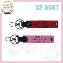 Kırmızı-Pembe, Motorsiklet Kullanıcılarına, Isim Plaka ve B Rh (-) Kan Grubu Yazılı 2'li Anahtarlık