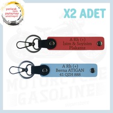 Nar Çiçeği-Gök Mavi, Yol Arkadaşları Için Isim Plaka ve A+ Kan Grubu Kişiye Özel 2'li Anahtarlık Set