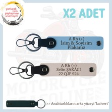 Motorcu Tarzına Özel Isim Plaka, A Rh (+) Kan Grubu Yazılı Hediyelik X2 Anahtarlık, Pudra-Mavi-Laci
