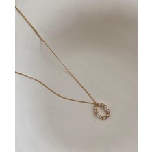 Minimal Oval Zirkon Taşlı Rose Kolye