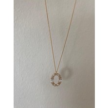 Minimal Oval Zirkon Taşlı Rose Kolye