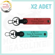 Nar Çiçeği-Turkuaz, Motorcu Dostlara Özel, Isim Plaka ve Kan Grubu Yazılı Hediyelik 2'li Anahtarlık