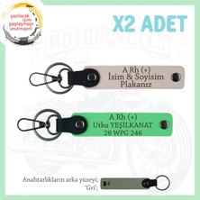 Hız Severlere Özel, Isim Plaka ve A Rh (+) Kan Grubu Yazılı Deri X2' Li Anahtarlık, Pudra-F Yeşil-Gr