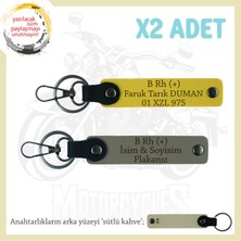 Sürücülere Isim Plaka ve B Rh (+) Kan Grubu Yazılı Kişiye Özel X2 Anahtarlık Takımı, Kül Gri-Sarı-Sk