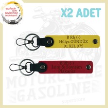 Kırmızı-Sarı, Motor Severlere, Isim Plaka ve B Rh (-) Yazılı Özel Tasarım Hediye 2'li Anahtarlık Set