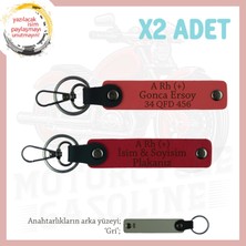 Miawiki Motorcuya Özel, Isim Plaka ve A Rh (+) Kan Grubu Yazılı Deri 2'li Anahtarlık, Nar Çiçeği-Kırmızı-Gr