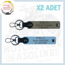 Kül Gri-Gök Mavi, Motosiklet Aşıklarına, Isim Plaka ve B Rh (+) Kan Grubu Yazılı 2'li Anahtarlık Set