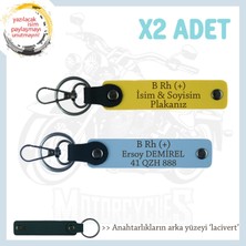 Miawiki Hız Severlere Özel, Isim Plaka ve B Rh (+) Kan Grubu Yazılı Deri X2' Li Anahtarlık, Sarı-Mavi-Laci
