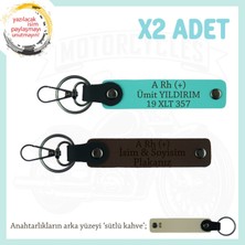 Motor Severlere, Isim Plaka ve A Rh (+) Kan Grubu Yazılı 2li Anahtarlık, Anı Set, K Kahve-Turkuaz-Sk