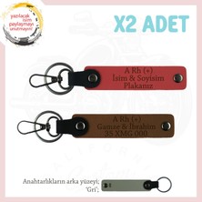 Biker Stiline Özel, Isim Plaka ve A Rh (+) Kan Grubu Yazılı Motor X2 Anahtarlık, Nar Çiçeği-Kahve-Gr