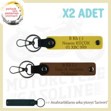 Motorsiklet  Tutkunlarına, Isim Plaka ve B Rh (-) Kan Grubu Yazılı X2 Anahtarlık, Kahve-Sarı-Laci