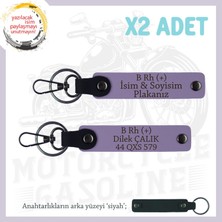 Miawiki Motor Tutkunlarına, Isim Plaka ve B+ Kan Grubu Yazılı Özel Üretim 2'li Anahtarlık, Armağan, Mor-Syh