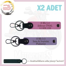 Miawiki Motor Severlere Özel, Isim Plaka ve 0 Rh (+) Kan Grubu Yazılı X2'li Anahtarlık Takım, Mor-Pembe-Laci