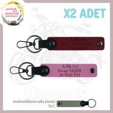 Doğum Gününe, Isim Plaka ve A Rh (+) Kan Grubu Yazılı Hediyelik, Deri X2 Anahtarlık, Pembe-Bordo-Gr