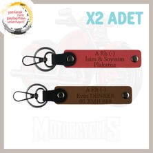 Nar Çiçeği-Açık Kahve, Biker Stiline, Isim Plaka ve A Rh (-) Kan Grubu Yazılı Motor 2'li Anahtarlık