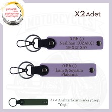 Miawiki Motor Tutkunlarına, Isim Plaka ve 0- Kan Grubu Yazılı Özel Üretim 2'li Anahtarlık, Armağan, Mor-Ysl