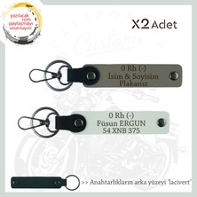 Miawiki Motorcuya Isim Plaka ve 0 Rh (-) Kan Grubu Yazılı Anlamlı Hediye X2 Anahtarlık, Kül Gri-Beyaz-Laci