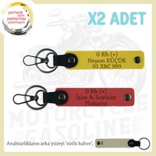 Miawiki Bikerlar Için, Isim Plaka ve 0 Rh (+) Kan Grubu Yazılı Hediye Deri X2 Anahtarlık, Nar Çiçeği-Sarı-Sk