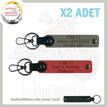 Miawiki Hız Aşıkları Için Özel Isim Plaka ve 0 Rh (-) Kan Grubu Yazılı X2 Anahtarlık, Nar Çiçeği-Kül Gri-Syh