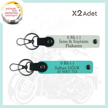 Miawiki Beyaz-Turkuaz, Motor Severler Için Isim Plaka ve 0 (-) Kan Grubu Yazılı Özel Tasarım 2'li Anahtarlık