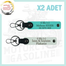 Miawiki Beyaz-Turkuaz, Motor Severler Için Isim Plaka ve 0 (+) Kan Grubu Yazılı Özel Tasarım 2'li Anahtarlık