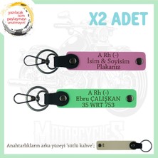 Hız Tutkunlarına Özel, Isim Plaka ve A Rh (-) Kan Grubu Yazılı Deri X2 Anahtarlık, Pembe-F Yeşil-Sk
