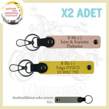 Miawiki Kuryeye Isim Plaka ve B Rh (-) Kan Grubu, Kişiselleştirilebilir X2 Anahtarlık Set, Yavruağzı-Sarı-Gr