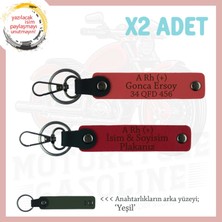 Miawiki Motorcu Yolculara Isim Plaka ve A Rh (+) Kan Grubu Yazılı Deri X2 Anahtarlık, Nar Çiçeği-Kırmızı-Ysl