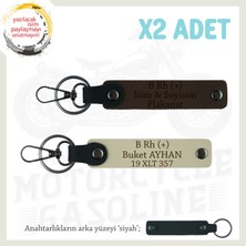 Miawiki Motrocu Gruplara Hediye Isim Plaka ve B Rh (+) Kan Grubu Yazılı X2 Anahtarlık, K Kahve-S Kahve-Syh