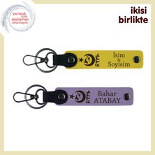 Miawiki Sevgiliye Vatan Temalı Kalpten Gelen Hediye – Ayyıldız Kurt Göktürk Kişisel Anahtarlık Set, Sarı-Mor