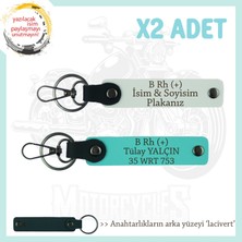 Miawiki Motor Severler Için, Isim Plaka ve B Rh (+) Kan Grubu X2' Li Anahtarlık, Hediye , Beyaz-Turkuaz-Laci