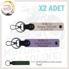 Miawiki Biker Tarzına Özel, Isim Plaka ve B Rh (+) Kan Grubu Yazılı Hediye X2 Anahtarlık Set, Mor-Pudra-Ysl