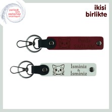 Miawiki Sevdiğinle Paylaşabileceğin Minik Patili Anı, Kedili Anahtarlık 2’li Set, Isim Yazılı, Bordo-Beyaz