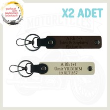 Miawiki Koyu Kahve-S Kahve, Yol Tutkunlarına Isim Plaka ve Kan Grubu Yazılı Kişiye Özel Deri 2'li Anahtarlık